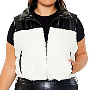 Forever 21 Black Reversible Faux Shearling & Leather Vest SZ 2X